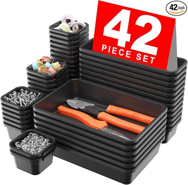 Tool Organizer Tray – 42 Pcs Adjustable Plastic Storage Organizer for Toolboxes, Workbenches & Drawers