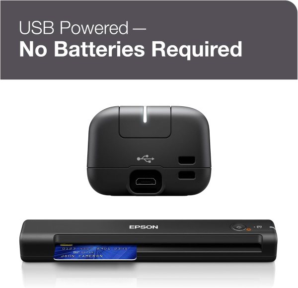 Compact portable document scanner with USB power, ideal for scanning receipts, IDs, and documents on.