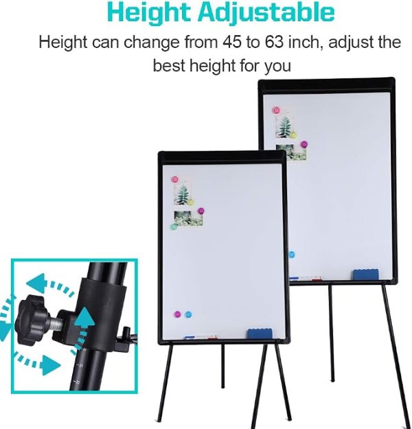 Versatile height-adjustable whiteboard easel for presentations and meetings, featuring a sturdy stan.