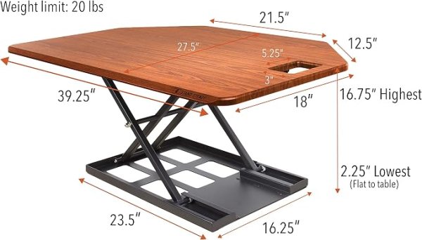Versatile corner sit-to-stand desk converter with height adjustment for ergonomic comfort and space.