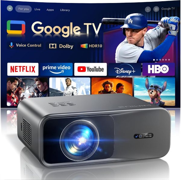 Smart Projector 4K Supported with WiFi & Bluetooth, Netflix-Licensed, Outdoor Movie Projector with DoIby Audio, Auto Focus, Home Theater Projector