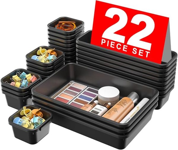 Drawer Dividers Set – Adjustable Desk Organizers for Office, Kitchen, Bathroom, and Craft Storage – 22 Pieces in 3 Sizes