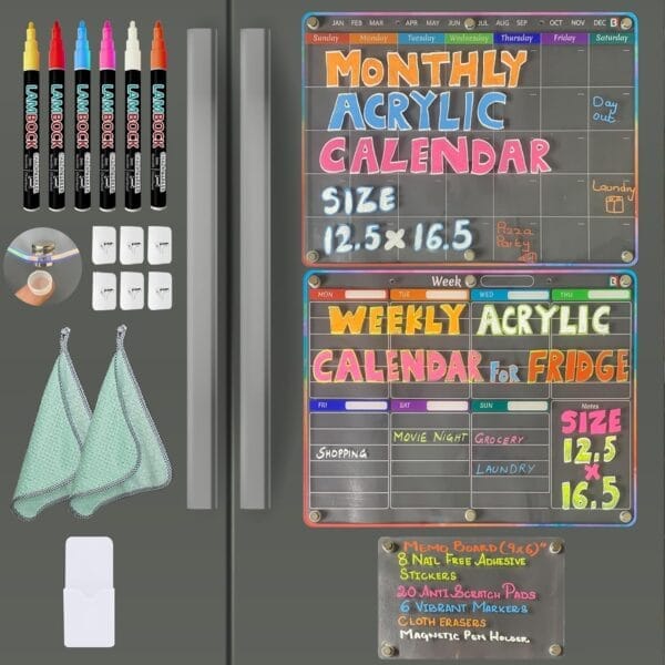 Lambock Magnetic Acrylic Fridge Calendar Set (3PCS) – Daily Weekly Monthly Planner Lambock Magnetic Acrylic Fridge Calendar Set (3PCS) – Daily Weekly Monthly Planner