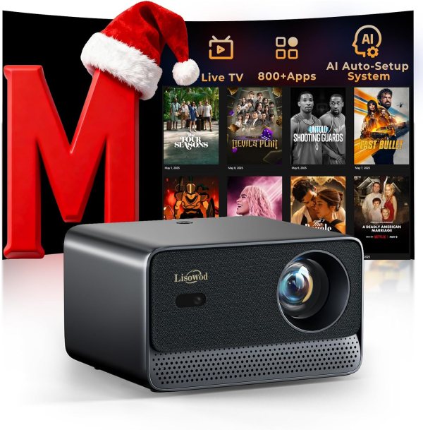 Projector with WiFi and Bluetooth: Outdoor-Projector, 1080P Smart-Portable-Mini-Movie-Projector,Lisowod L03Pro with Live TV