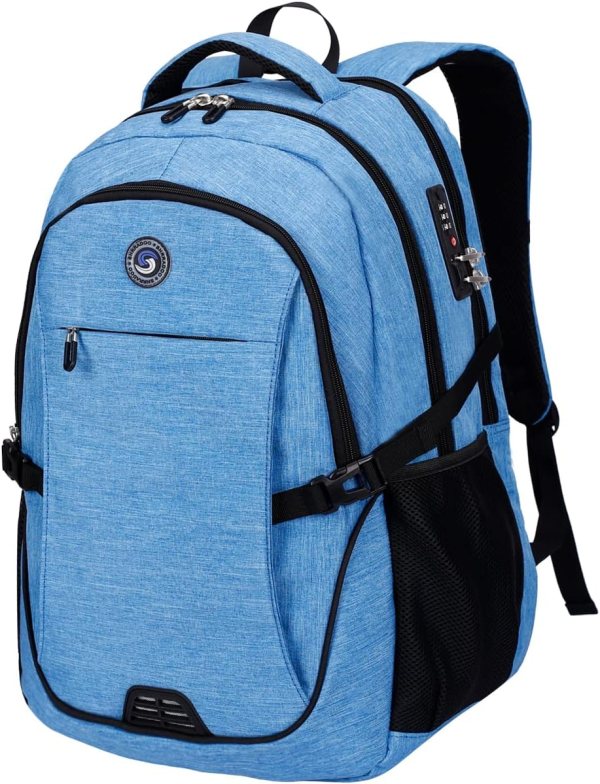 Large Capacity Laptop Backpack with USB Port & Password Lock – Spacious Work Backpack with Comfortable Mesh Design