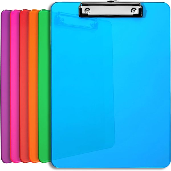Plastic Clipboards – Assorted Colorful Plastic Writing Boards for Office & School Use, Durable & Stackable, Lightweight Design with Hanging Loop