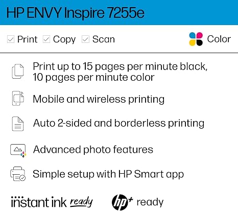 Wireless color printer for home and office with mobile printing and high-quality inkjet technology.