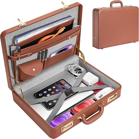 PU Leather Briefcase for Men – Vintage Attache Case with Dual Combination Lock for Documents, Laptop, and Personal Items
