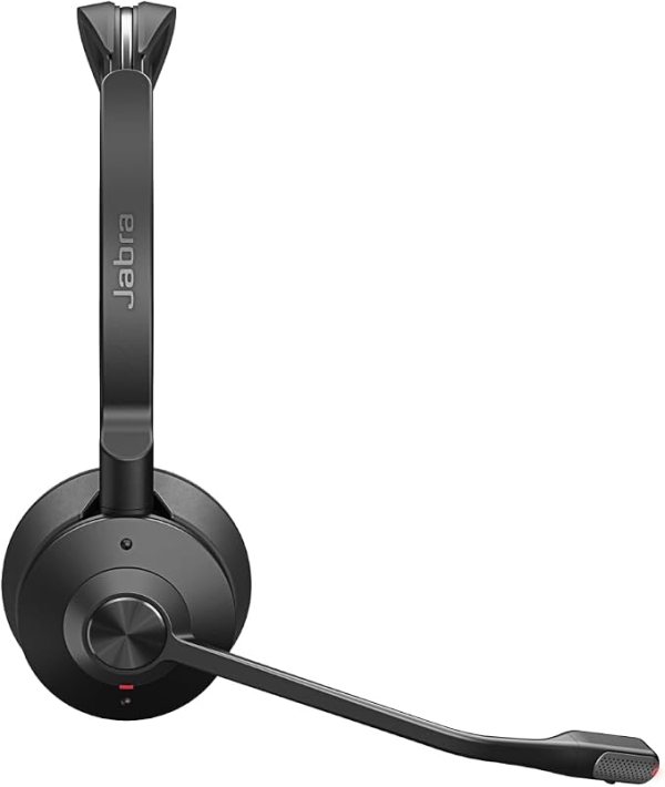 Wireless call center headset with noise-cancelling mic and all-day battery life for professional use.