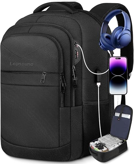 Travel Backpack, Large TSA Friendly Laptop Backpack with USB Port, Waterproof Business School Rucksack, Ideal for Men & Women