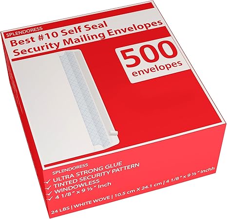 Self-Seal Envelopes with Security Printing, Bulk Pack of 500, No Window, Perfect for Mailing