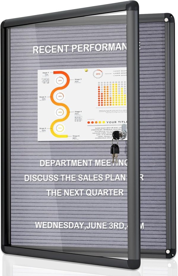 Lockable Letter Board – Aluminum Enclosed Changeable Message Board with Shatterproof Acrylic Door, 150 Plastic Letters, and Wall Mount for Businesses, Schools, and Offices