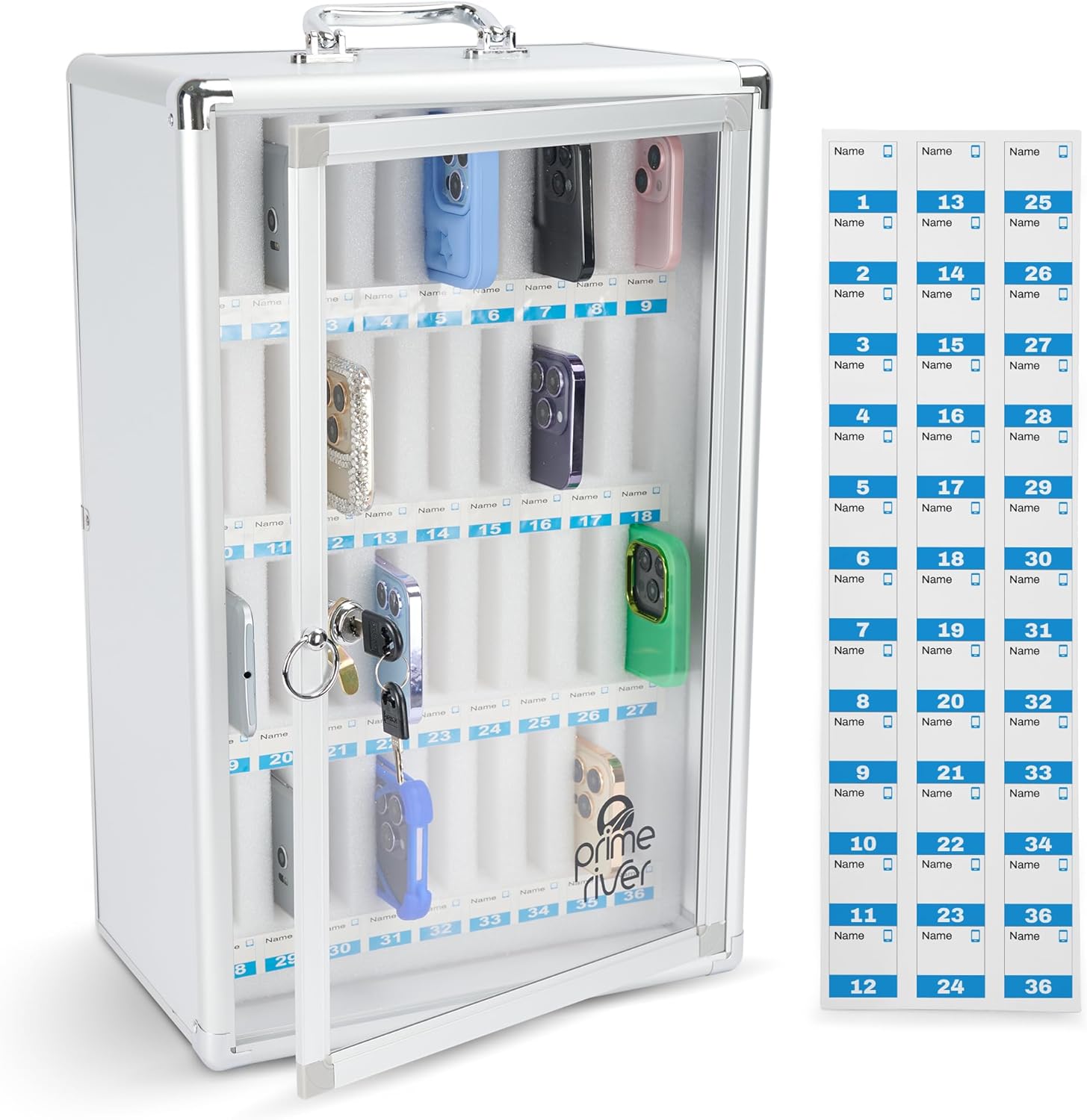 Cell Phone Locker for Classroom, Gym & Office | Secure Aluminum Storage Cabinet – 36 Slots | Portable & Wall-Mounted Organizer