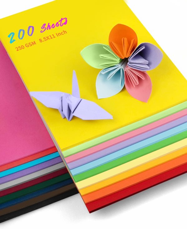 Premium Colored Cardstock for Crafts – 200 Sheets, 20 Vibrant Colors – Perfect for DIY, Scrapbooking, Greeting Cards, and More