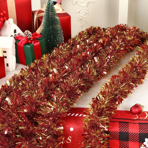 Holiday Decorations – Metallic Tinsel Garland in Red and Gold for Christmas, Parties, and Home Décor, 6-Pack