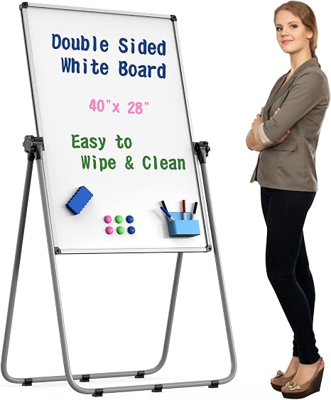 Easel Whiteboard – Double-Sided Magnetic Dry Erase Board with Adjustable Height and Foldable Design