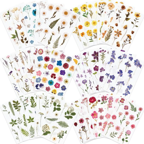 Pressed Flower Stickers Set – 486 Unique Floral Decals for Scrapbooking, Journaling, and Crafts – Botanical Flower Stickers for DIY Projects