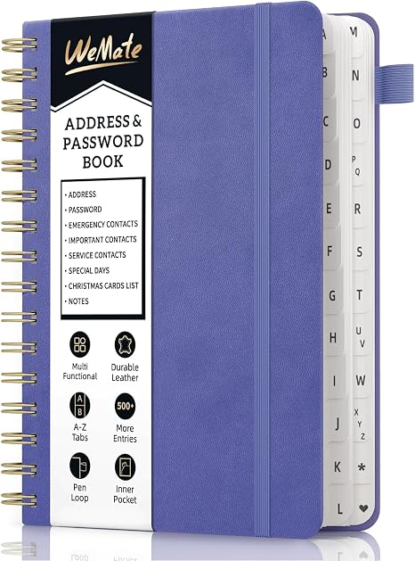 Organize Contacts with Telephone Address Book, Password Keeper & Contact Organizer, Large A-Z Tabs for Easy Navigation, Includes Stickers, Durable Vegan Leather, and Extra Note Pages