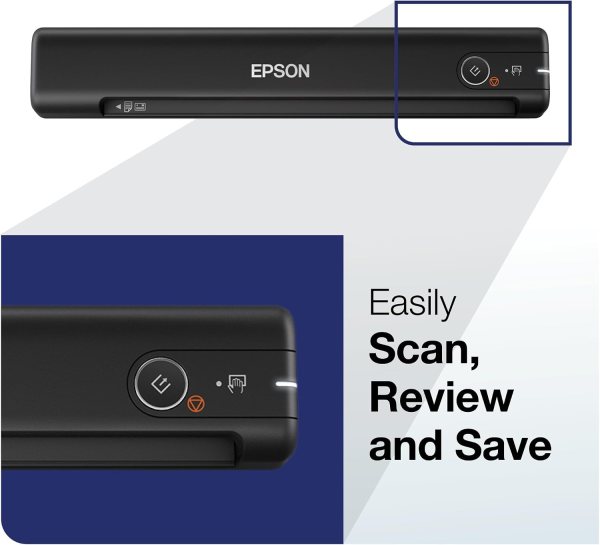 Epson portable document scanner for fast, lightweight scanning of documents, receipts, and ID cards.