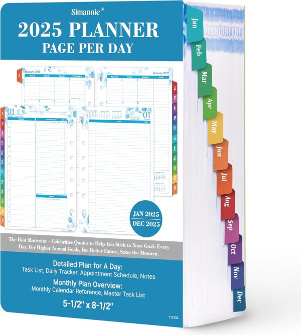 2025 Planner Refills for Daily and Weekly Planning, Loose-leaf Inserts with Motivational Quotes and Budget Tracking for Organizing Your Year