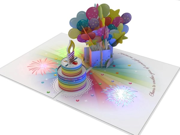 Pop-Up Birthday Card with LED Candle, 3D Cake & Fireworks, Interactive Musical Greeting Card for Special Celebrations