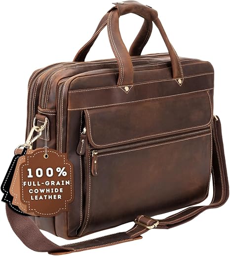 Leather Commuter Briefcase for Professionals, Handcrafted Full-Grain Leather, YKK Zippers, Adjustable Strap, Laptop Compartment – Perfect for Work and Travel