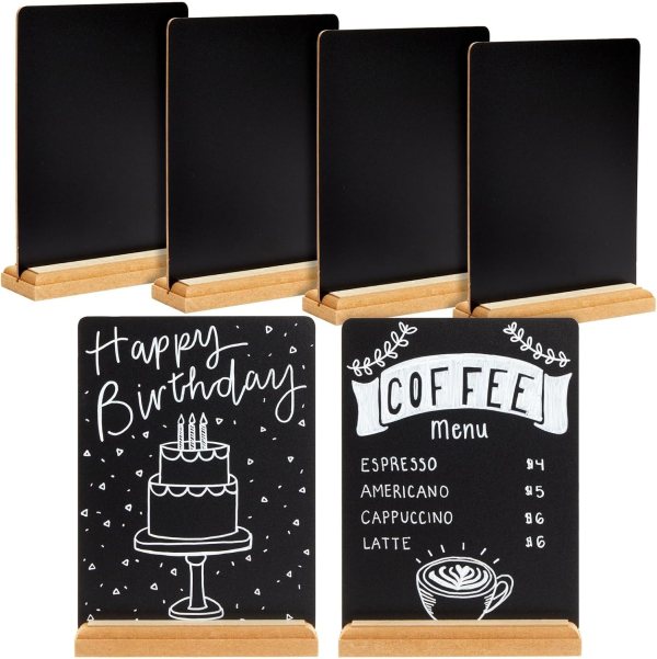 Mini Chalkboard Signs with Rustic Wooden Base for Tabletop Display, Wedding, Event, or Business Use