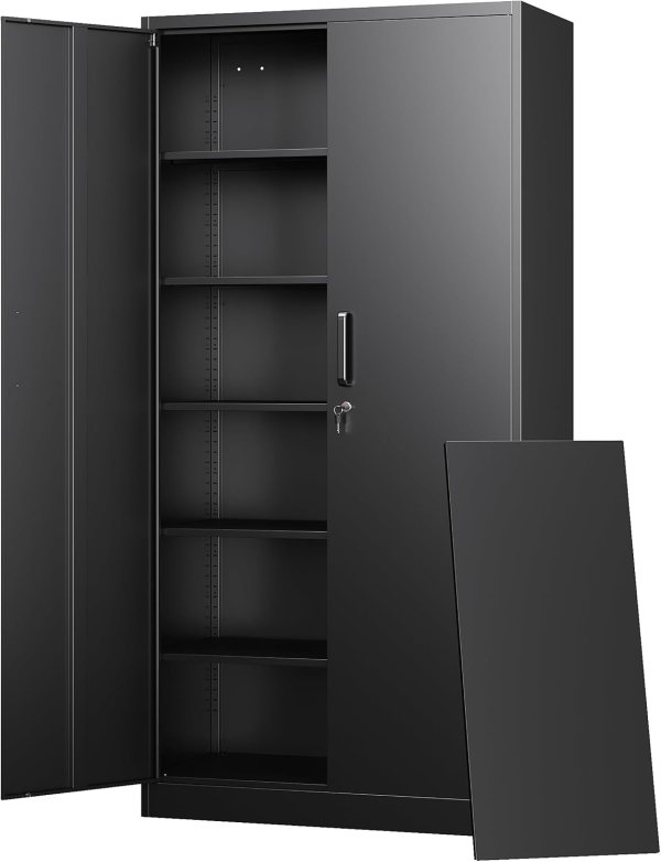 Heavy Duty Metal Storage Cabinet with Lockable Doors, Adjustable Shelves for Home, Office & Garage