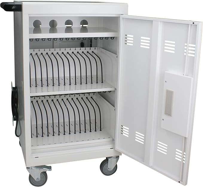 32 Device Mobile Charging Cart with Password Lock, Mobile Ipad Cart for iPads, Chromebook Charging Cart and Laptop Computers, Locking Charging Station