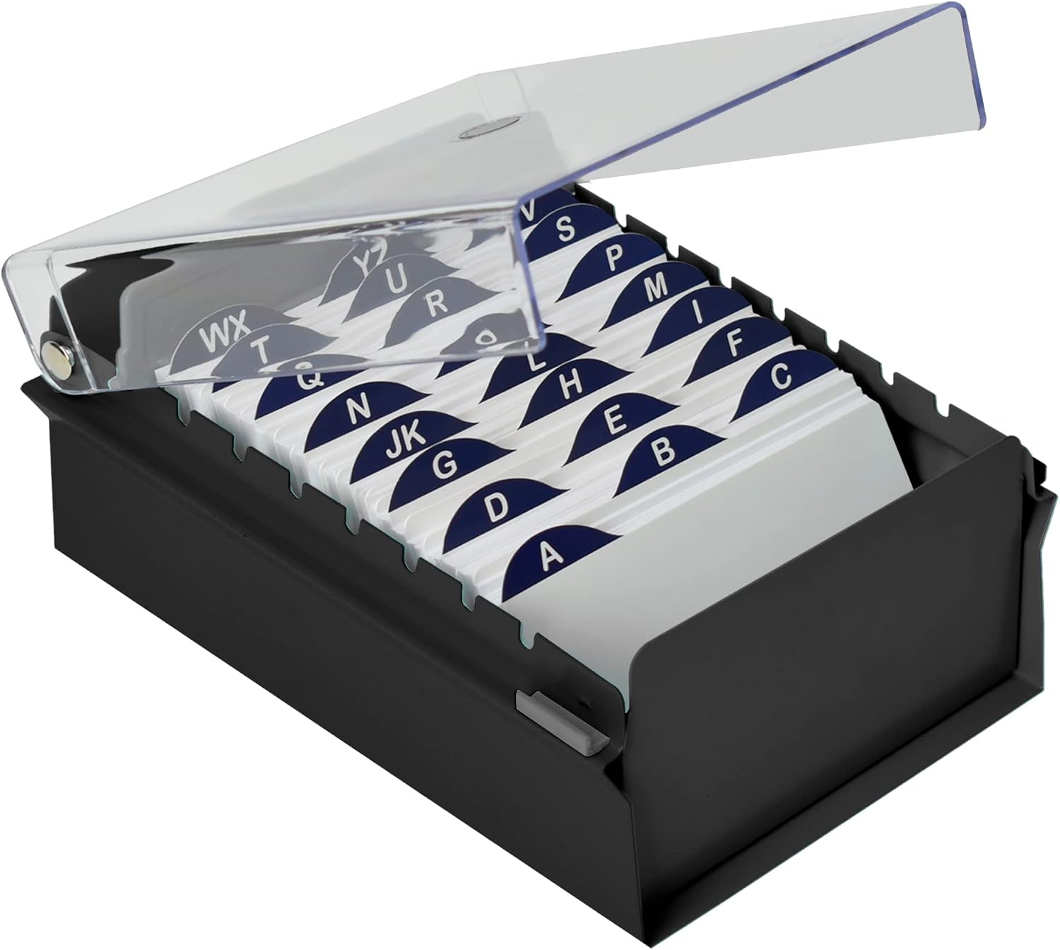 Card File Holder with Clear Lid and AZ Index Dividers for Business Cards, Contact Information, Study Notes & More – Durable and Elegant Card Storage Solution