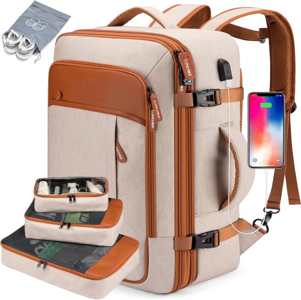 Expandable Travel Backpack with USB Charging Port – 40L Capacity, Weekender Backpack with Packing Cubes for Men and Women