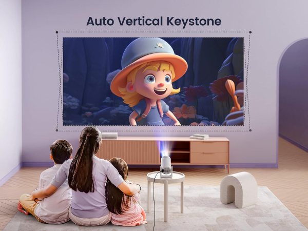Portable projector with adjustable stand, 1080P support, Bluetooth 5.2, WiFi, auto keystone correcti.