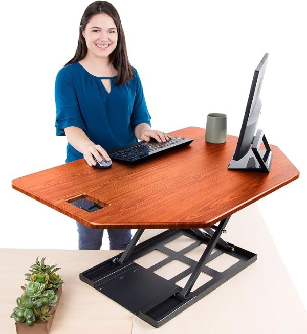 Stand Up Computer Desk | Corner Sit to Stand Desk Converter Easy Height-Adjustable