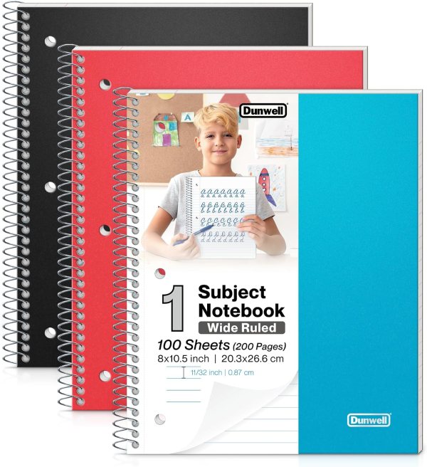 1 Subject Wide Ruled Spiral Notebook
