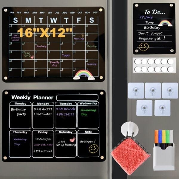 Lambock Black Dry Erase Board set For Fridge – Weekly and Monthly Calendar Lambock Black Dry Erase Board set For Fridge – Weekly and Monthly Calendar