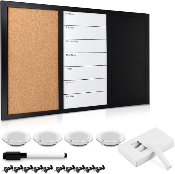 Combination Board – Multifunctional Magnetic Whiteboard & Corkboard Chalkboard for Home, Office & School Use