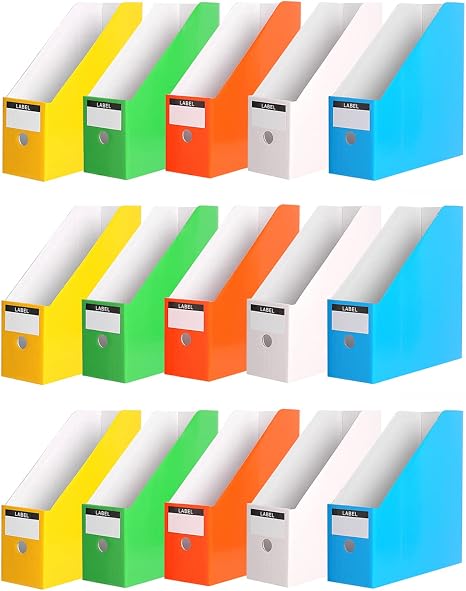 Vertical File Organizer with 5 Colorful Holders, Label Stickers & Reinforced Cardboard – Space-Saving Paper Sorter for Home and Office Organization