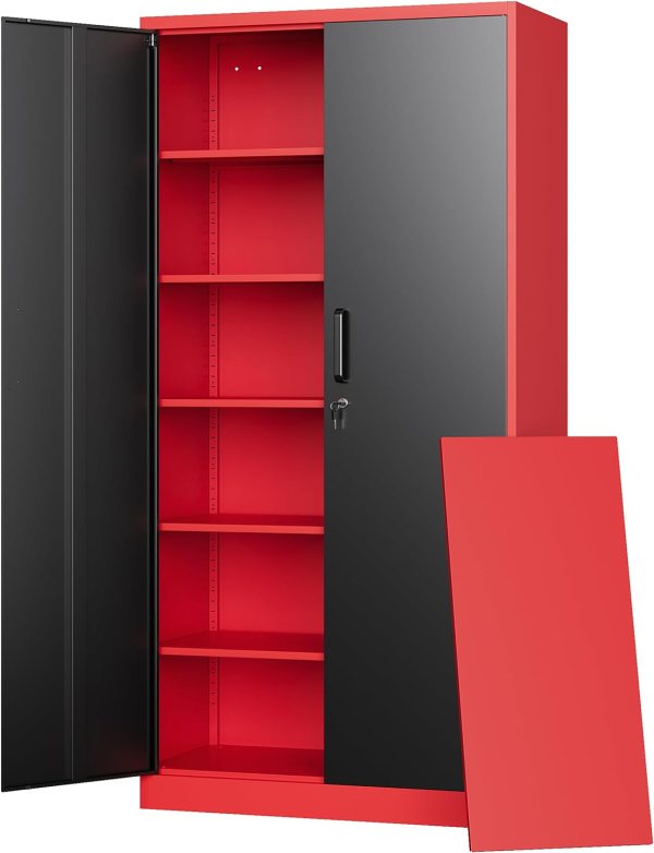 Metal Garage Storage Cabinets with Lock, Locker Organizer Steel Tool Cabinets,5 Adjustable Shelves 2 Doors for Home Office