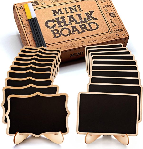 Chalkboard Place Cards for Weddings, Parties, and Buffets – Reusable Mini Chalkboard Name Tags with Stands for Seating, Food, and Decorative Use (Set of 20)