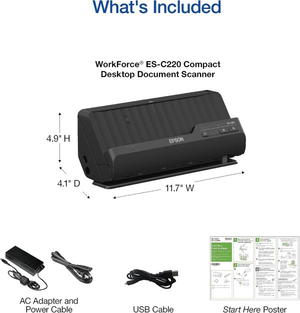 High-speed double-sided scanner with 20-page auto feeder.