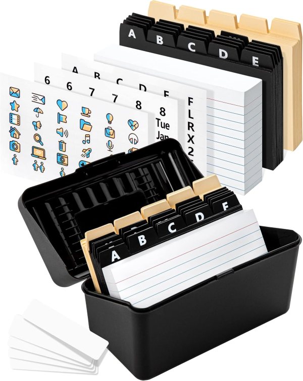 Index Card Holder Box for Recipes, Business Cards, and Flashcards – Durable, Stackable Storage with Dividers and Stickers for Easy Organization