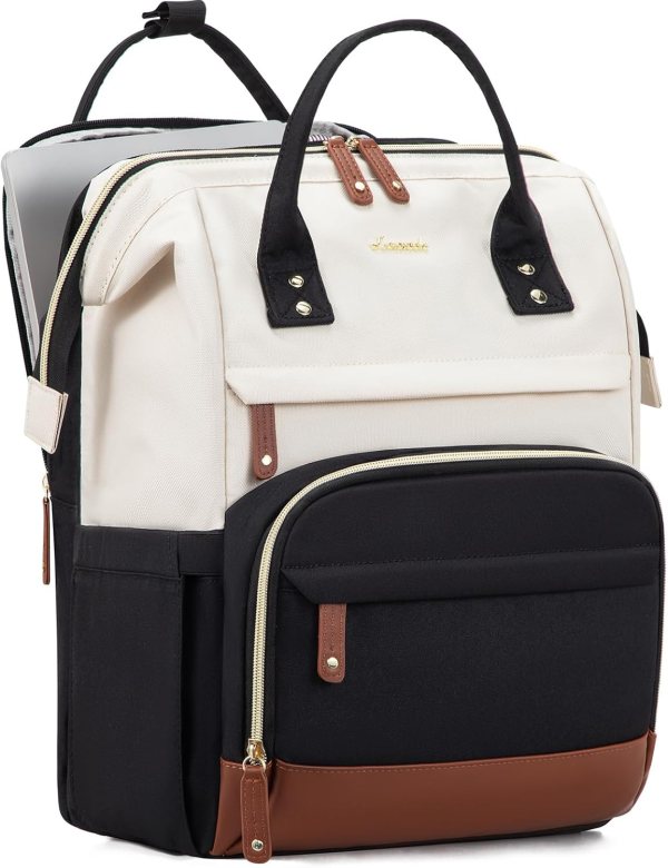Large Capacity Work Backpack for Women – Multi-Compartment Laptop Backpack with Anti-Theft Pocket, Waterproof Nylon & Leather