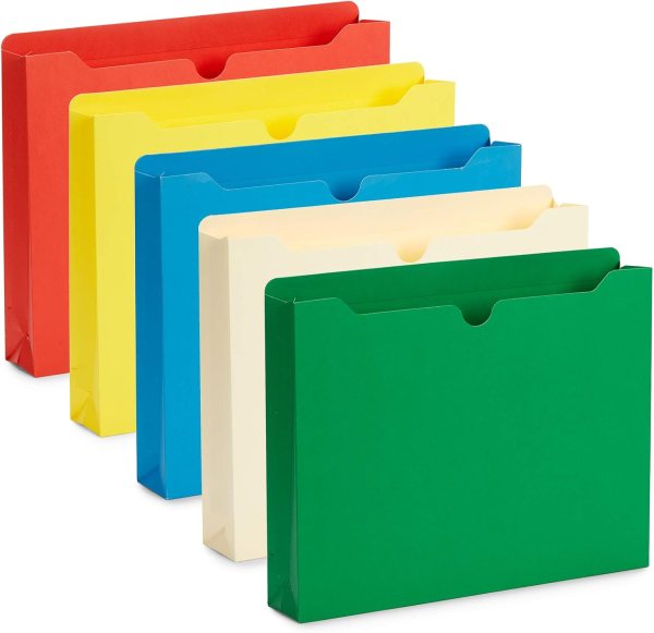 File Jackets – Reinforced 2-Inch Expanding Document Storage Jackets with Color-Coded Tabs for Office and Home Organization