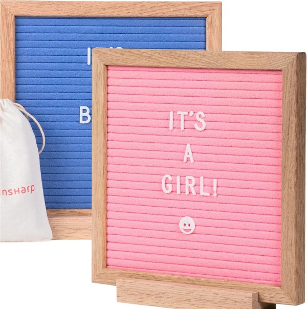 Double Sided Letter Board – Pink & Blue Felt Message Board with 304 Letters, Numbers & Emojis, Includes Stand & Saw Tooth Hanger for Home, Events, and Social Media