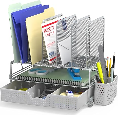 Desk Organizers with Drawer – Stylish Metal Desktop Storage for Office Files and Letters