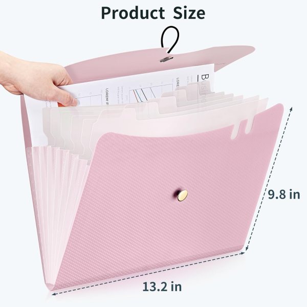 Accordion file folder open showing 7 pockets with pastel color tabs