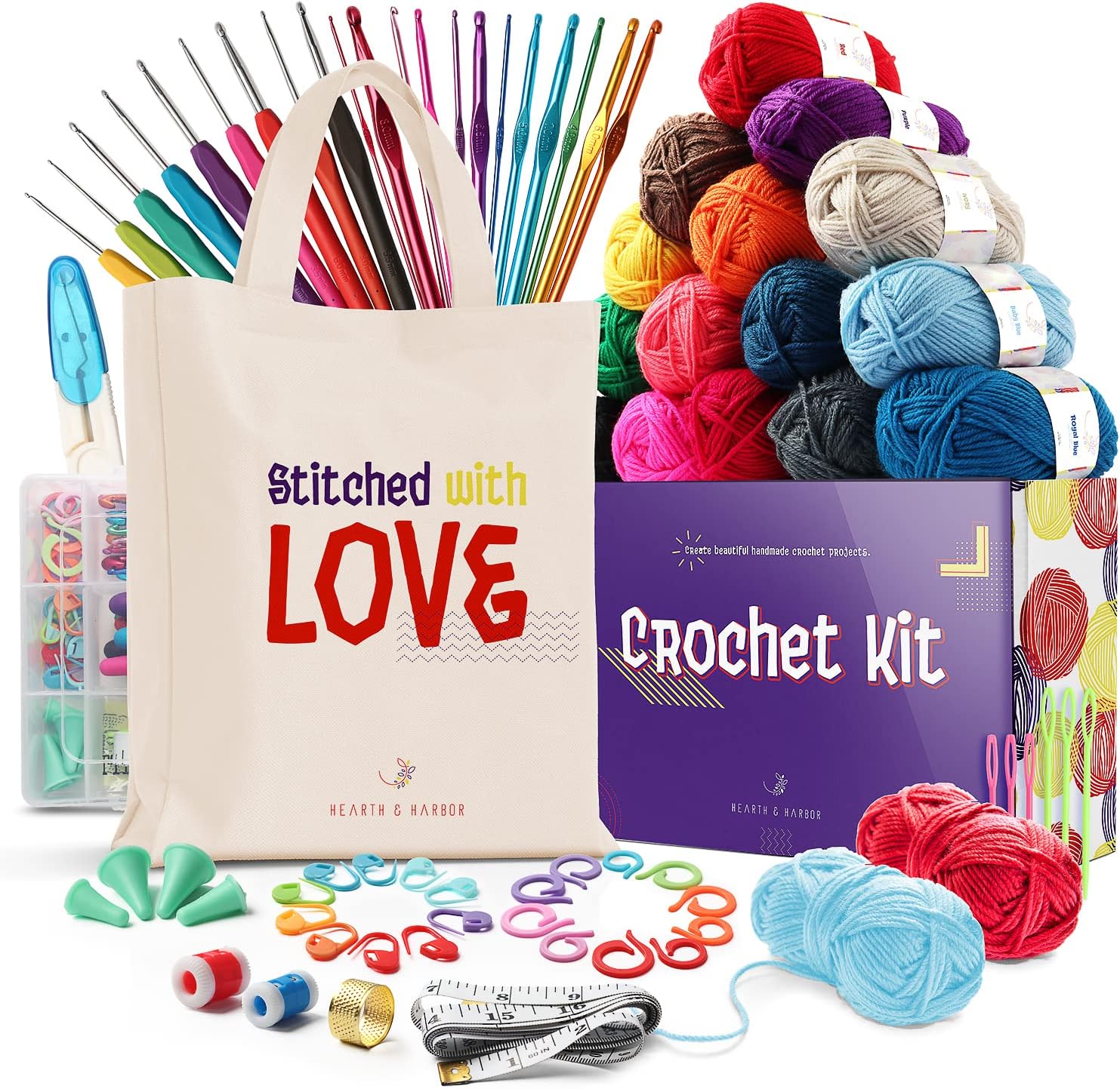 All-Inclusive Crochet Kit for Beginners – 15 Skeins of Yarn, 21 Crochet Hooks, Crochet Tools & Supplies for Kids and Adults