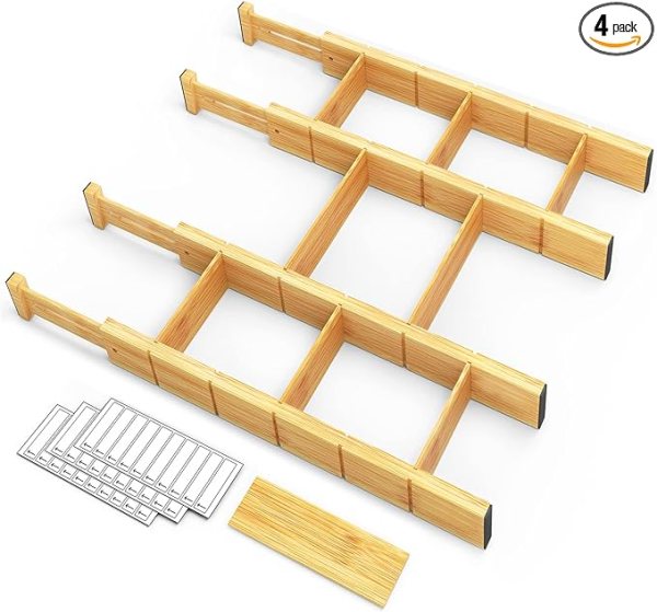 Adjustable Drawer Dividers – Expandable Bamboo Storage Organizers for Kitchen, Office, Bathroom & More