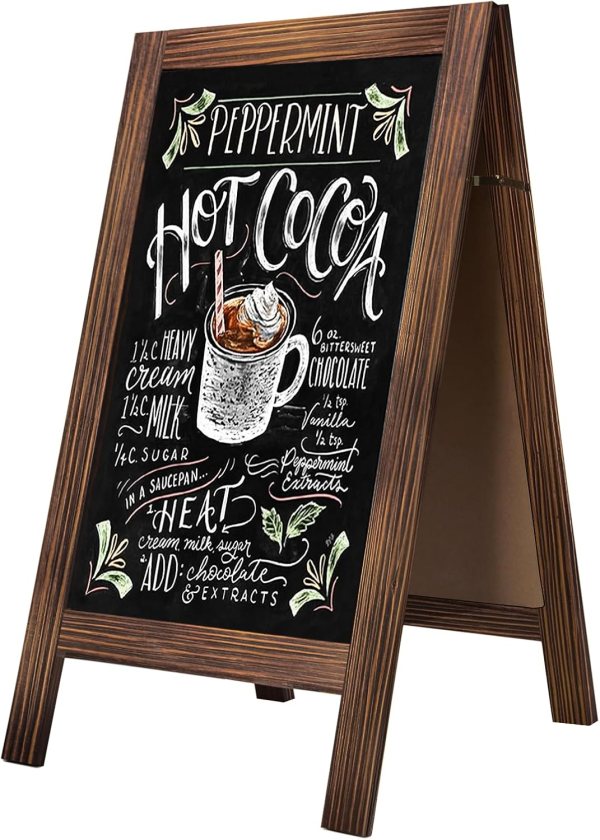 Rustic Wooden Chalkboard A-Frame Easel Stand for Menus, Weddings, & Events | Double-Sided Display for Businesses & Cafes