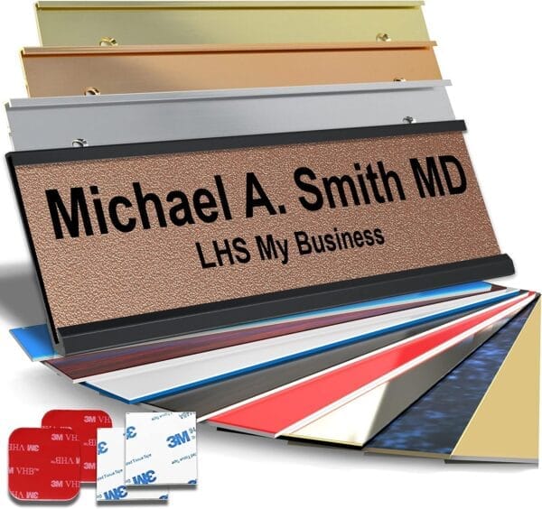 Engraved Desk Sign with Choice of Mounting for Walls, Doors, Desk Holders, Cubicles, Hanging and More | Custom Textured Copper Plastic Black Letters | USA Made 2×8 – M2 Engraved Desk Sign with Choice of Mounting for Walls, Doors, Desk Holders, Cubicles, Hanging and More | Custom Textured Copper Plastic Black Letters | USA Made 2×8 – M2